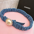 CC Stamp Buckle Women Belt 30mm Elastic Blue Cowhide 196835