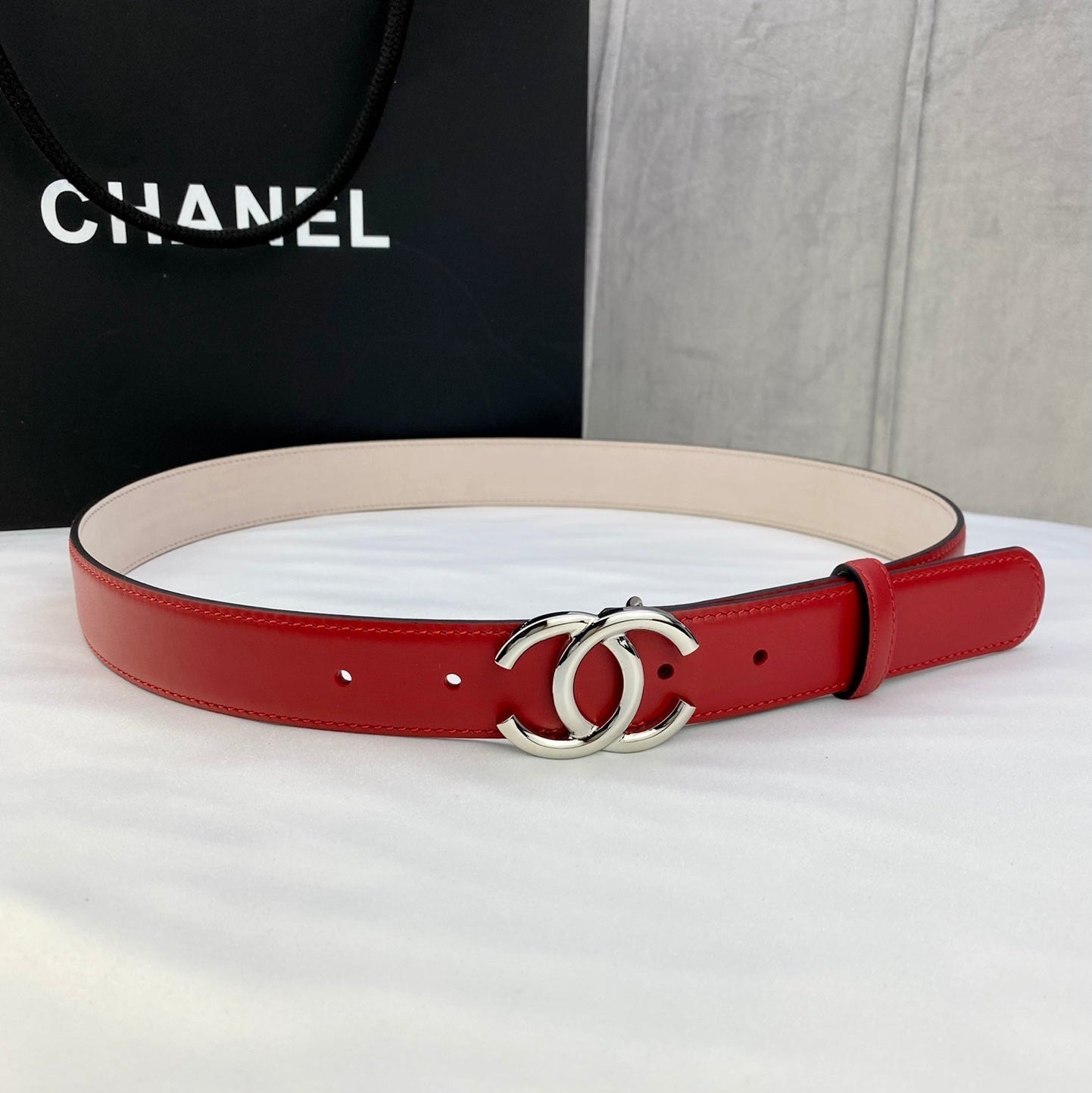 CC Women's Belt 3.0CM Red Cowhide 586502