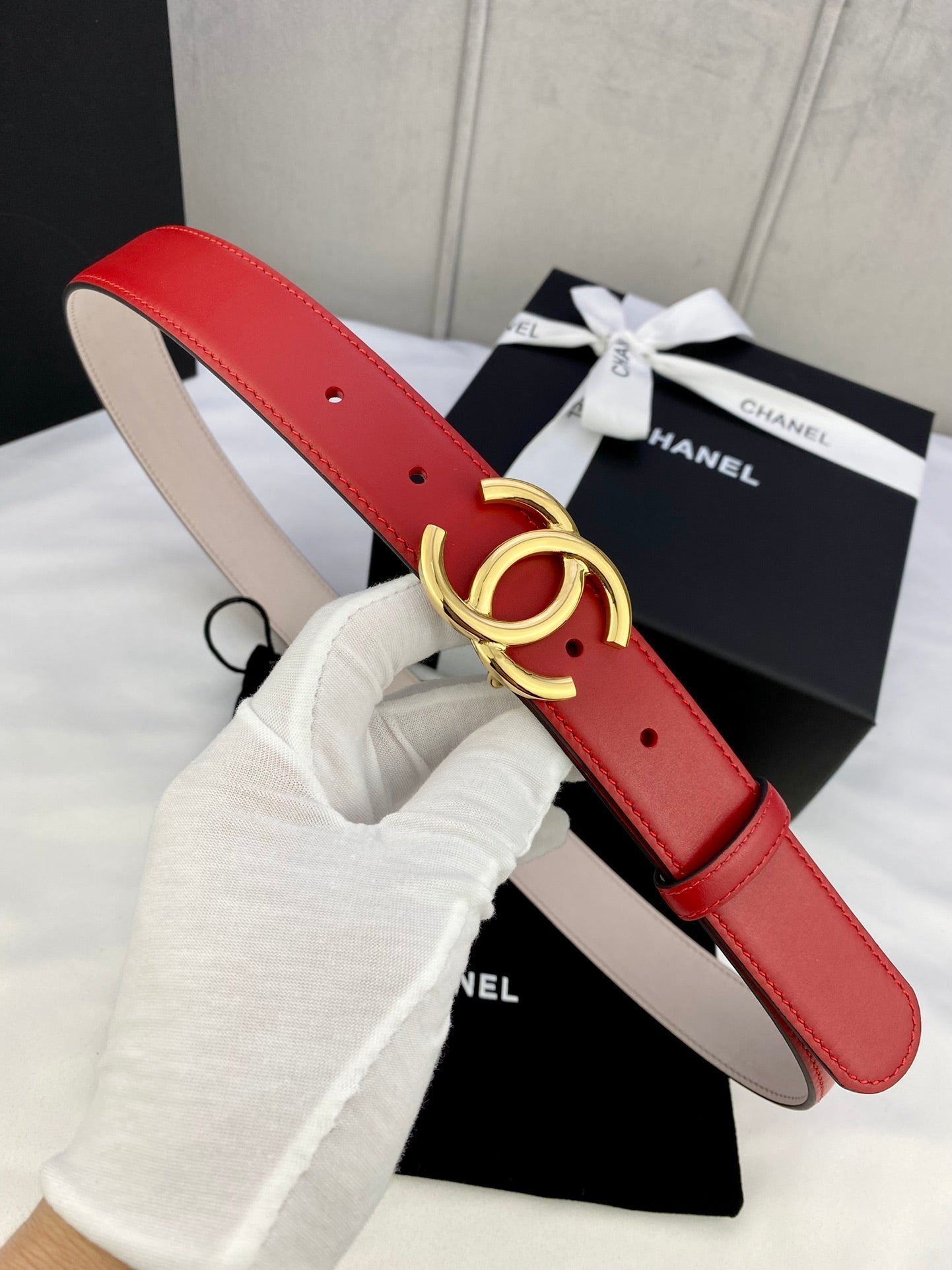 CC Women's Belt 3.0CM Red Cowhide 586502