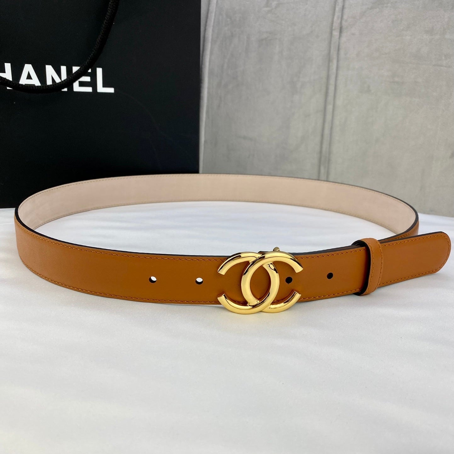 CC Women's Belt 3.0CM Camel Brown Cowhide 586501