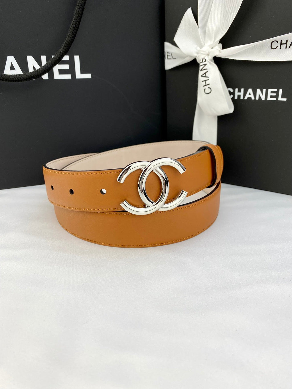CC Women's Belt 3.0CM Camel Brown Cowhide 586501