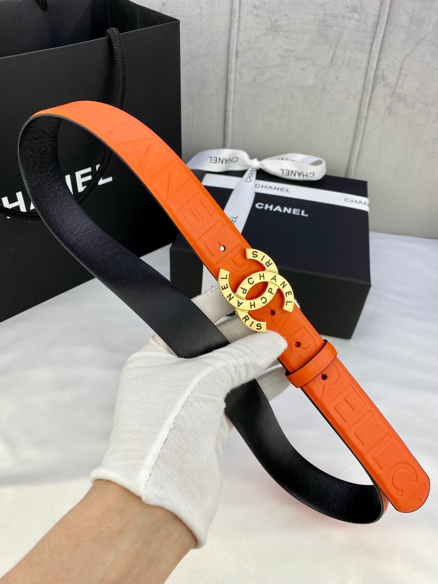 CC Women's Belt 3.0CM Orange Cowhide 586499