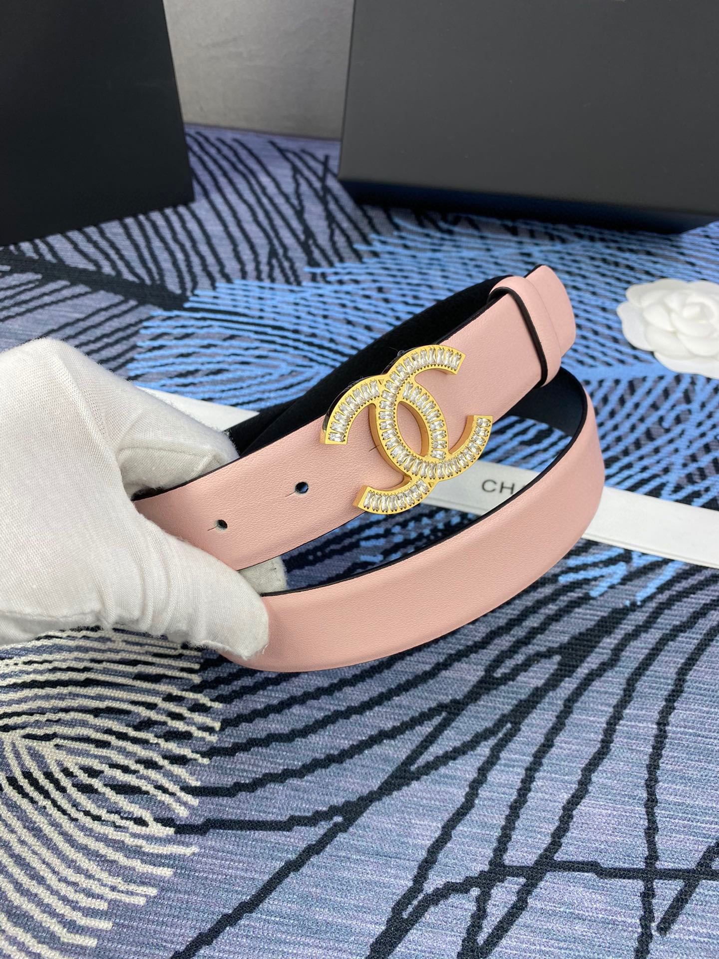 CC Women's Belt 3.0CM Pink Cowhide 615095