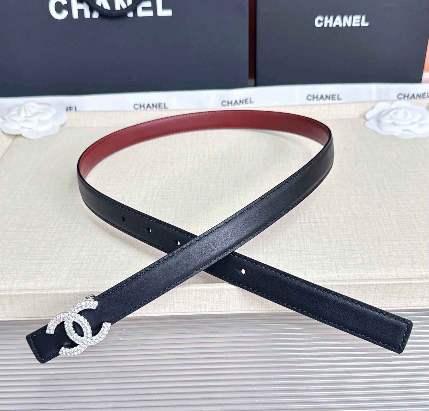 CC Crystal Buckle Reversible Belt Cowhide SHW 210435