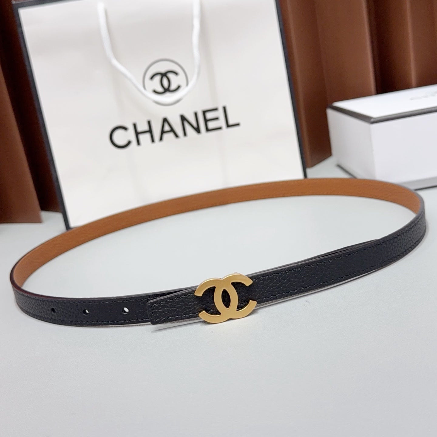 CC Logo Belt 1.5CM Textured Calfskin 212510