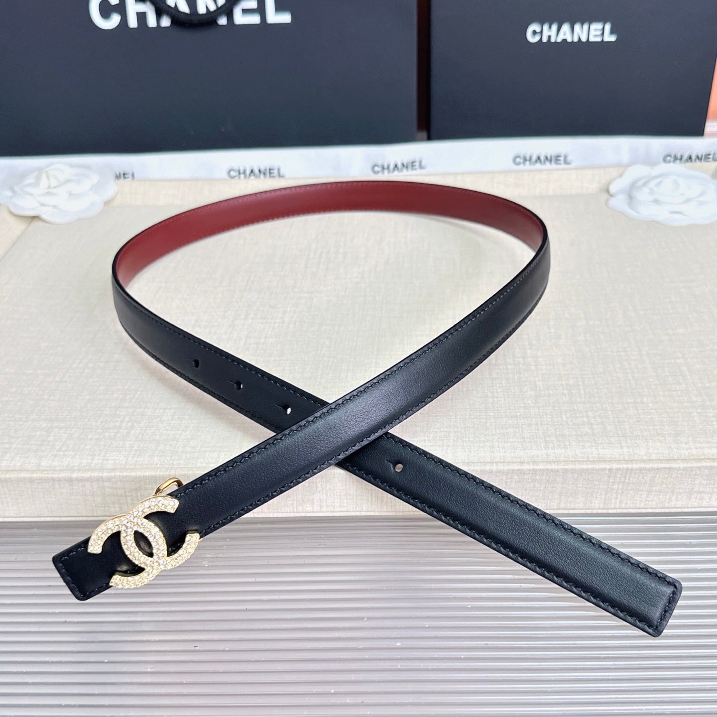 CC Crystal Buckle Reversible Belt Cowhide GHW 210437