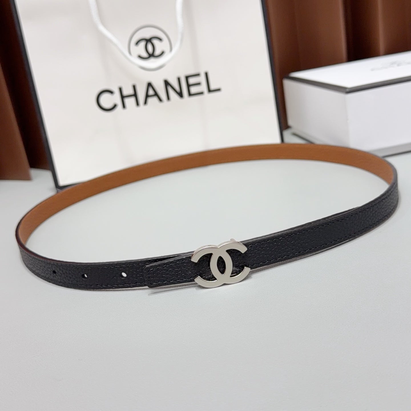 CC Logo Belt 1.5CM Textured Calfskin 212510