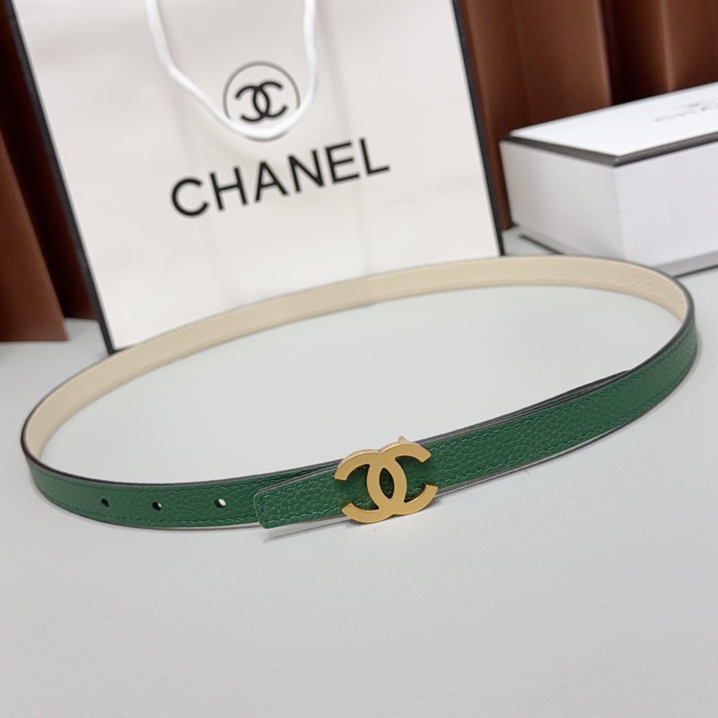 CC Logo Belt 1.5CM Textured Calfskin 212510