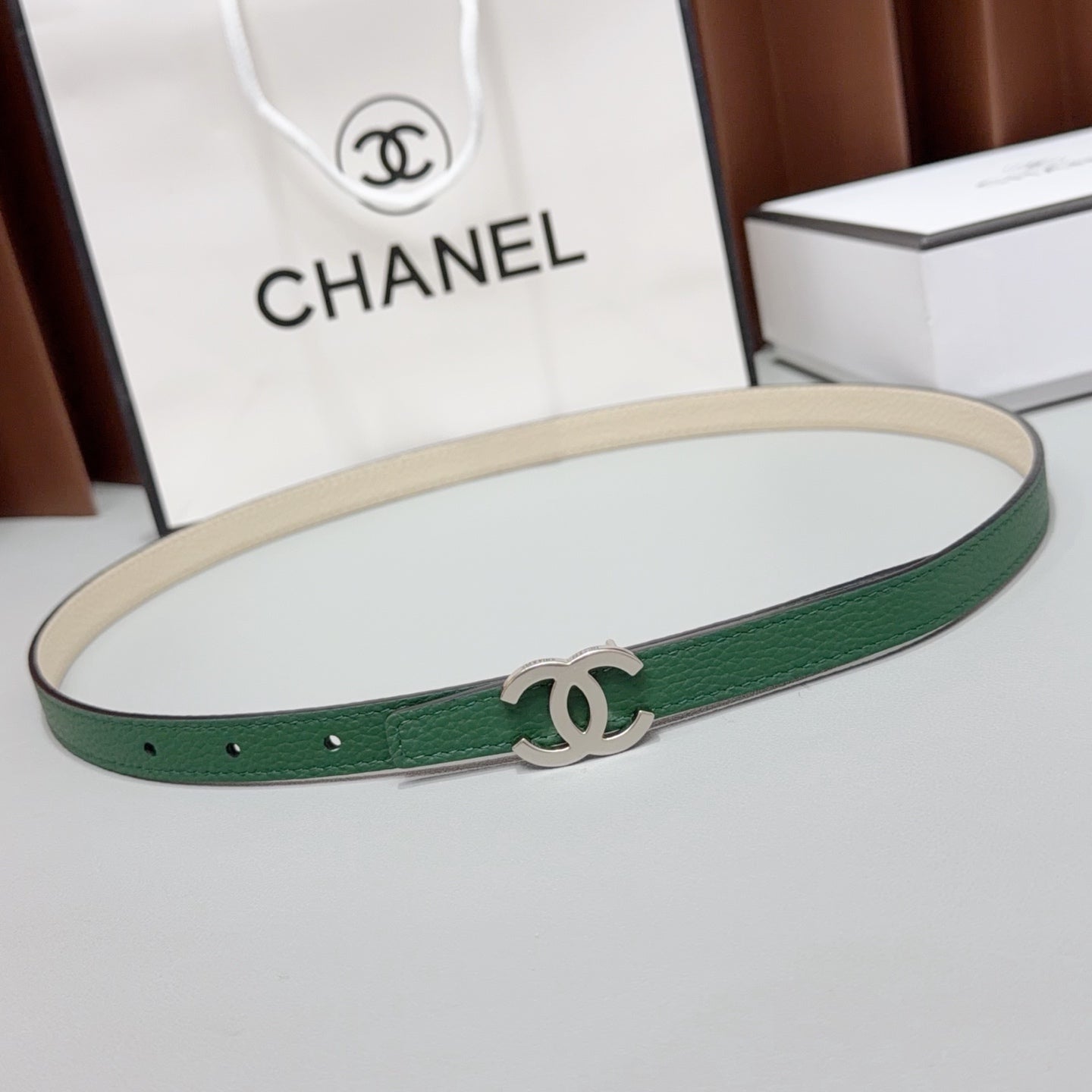 CC Logo Belt 1.5CM Textured Calfskin 212510