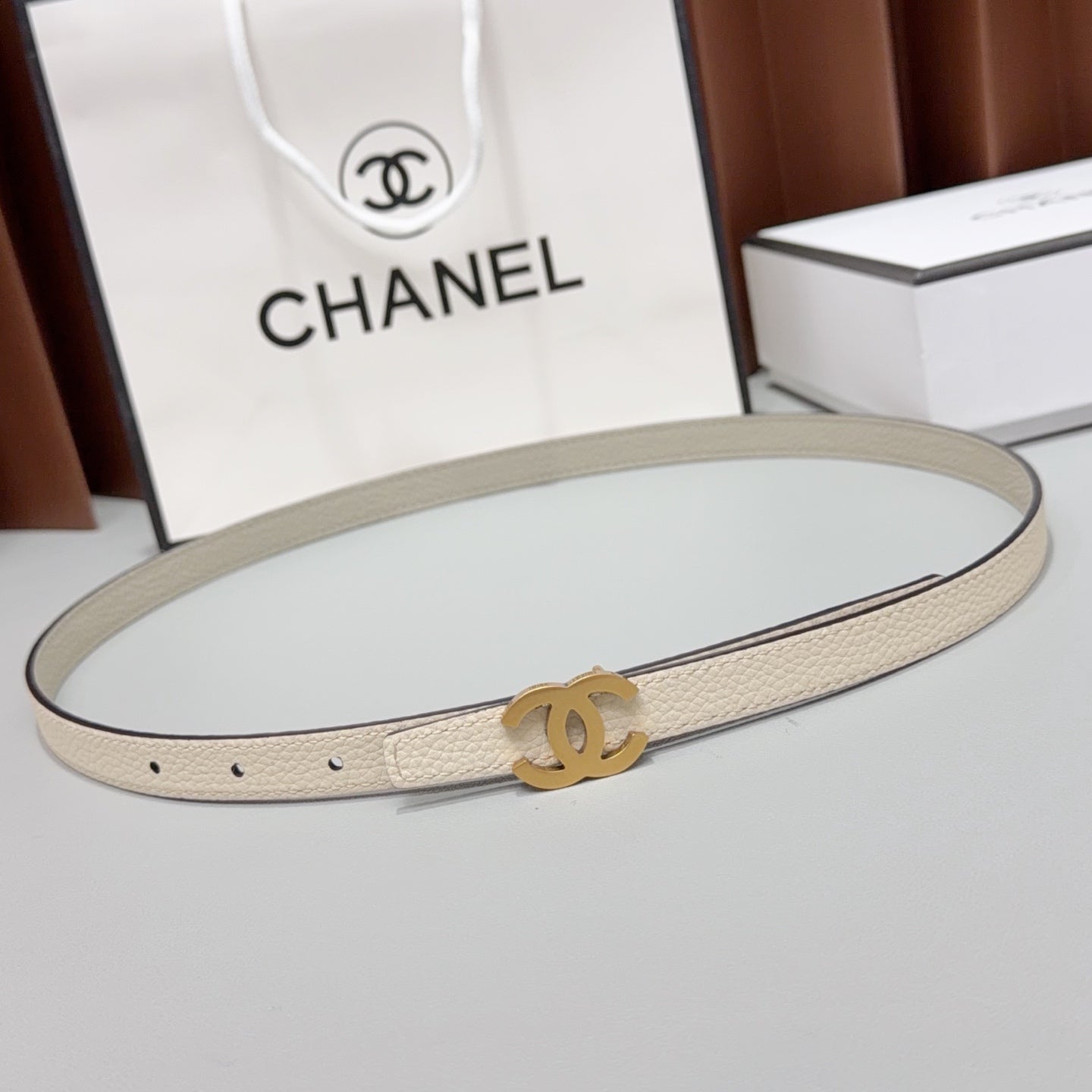 CC Logo Belt 1.5CM Textured Calfskin 212510