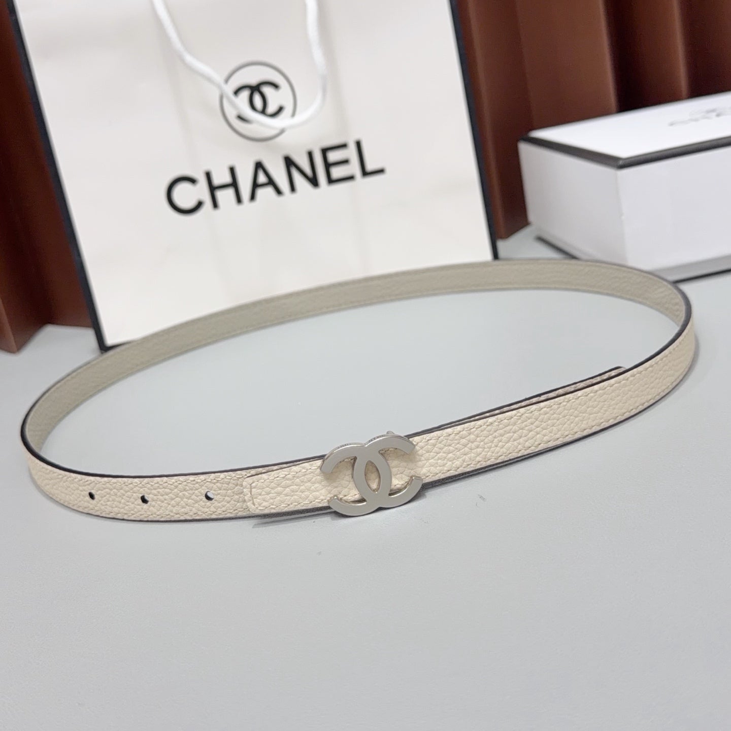 CC Logo Belt 1.5CM Textured Calfskin 212510