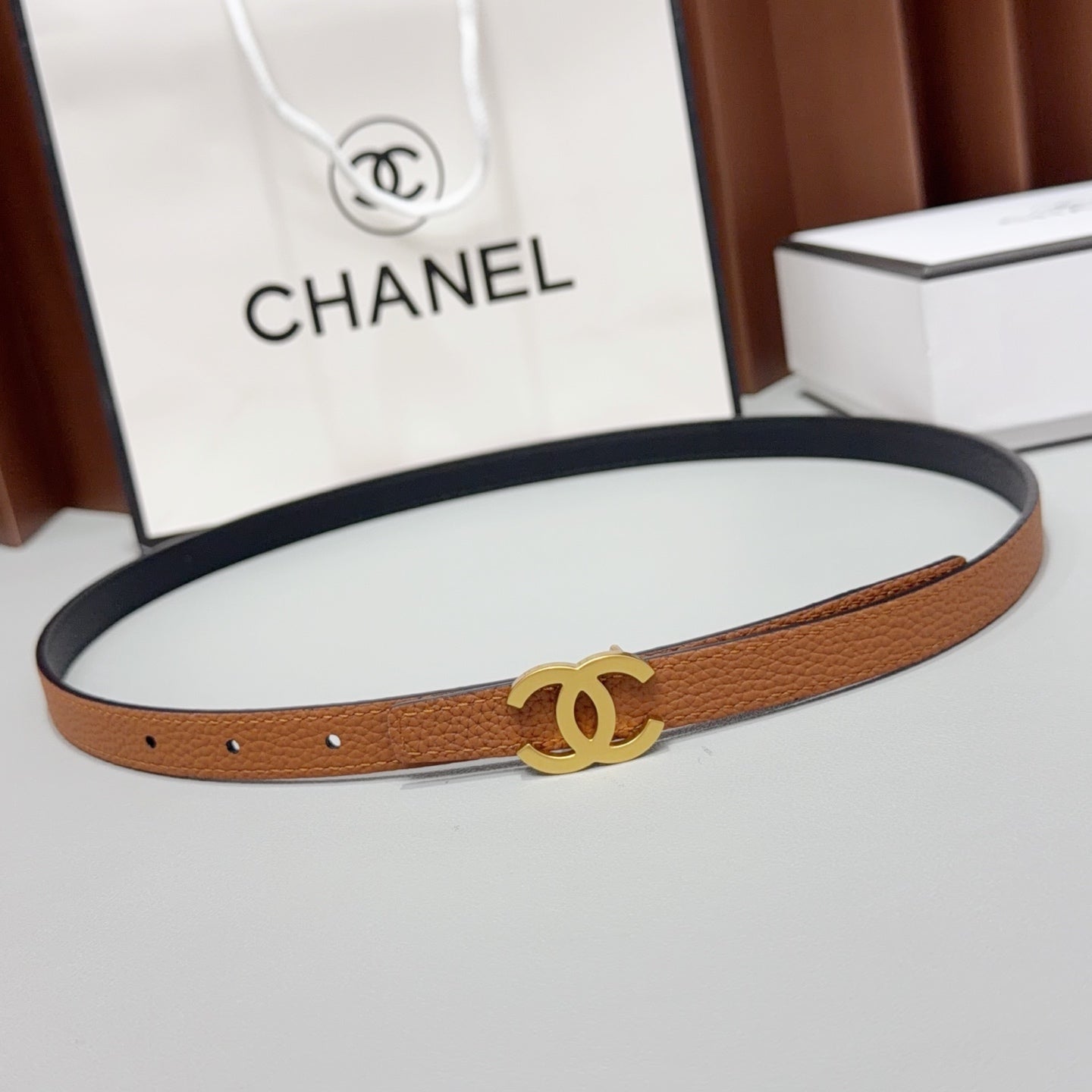 CC Logo Belt 1.5CM Textured Calfskin 212510