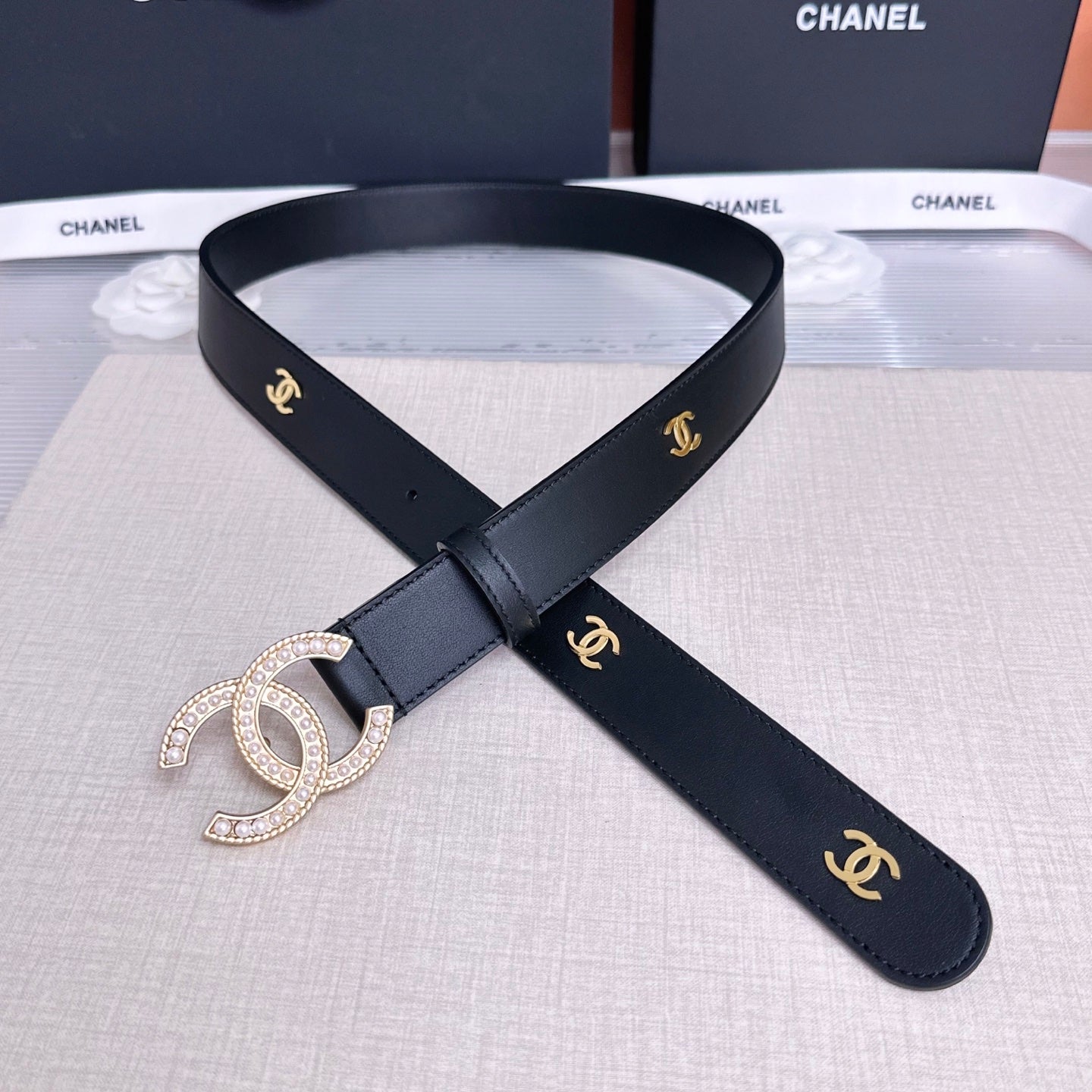 CC Quilted Belt 3CM Crystal Buckle Leather 213375
