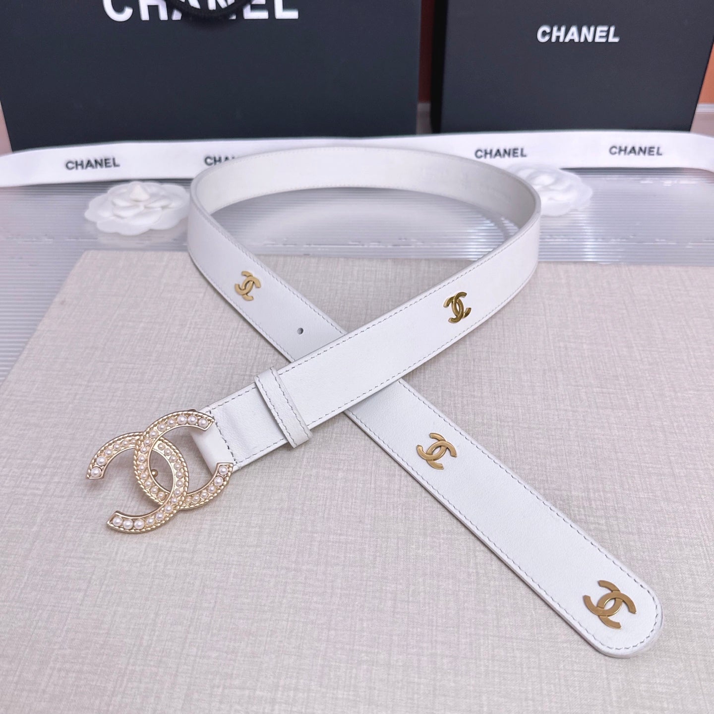 CC Quilted Belt 3CM Crystal Buckle Leather 213375