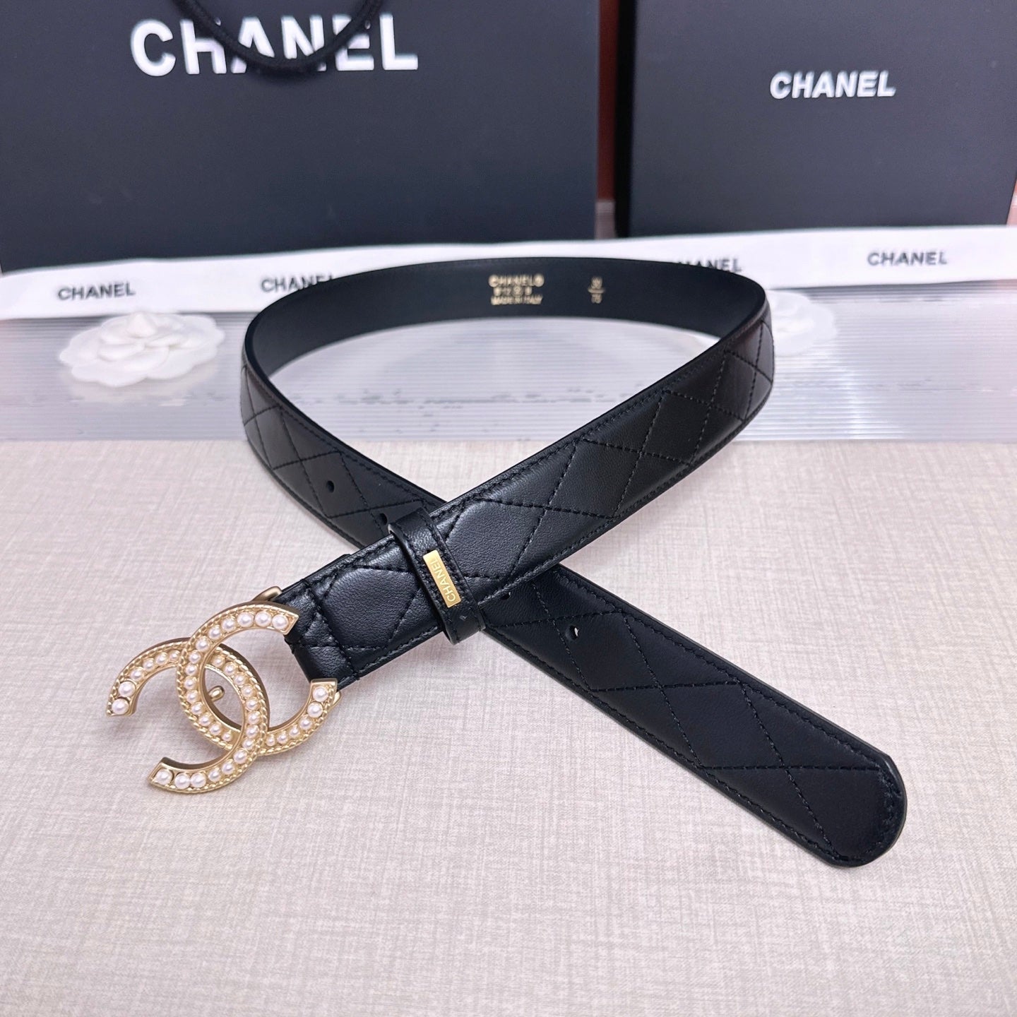 CC Quilted Belt 3CM Crystal Buckle Leather 213375