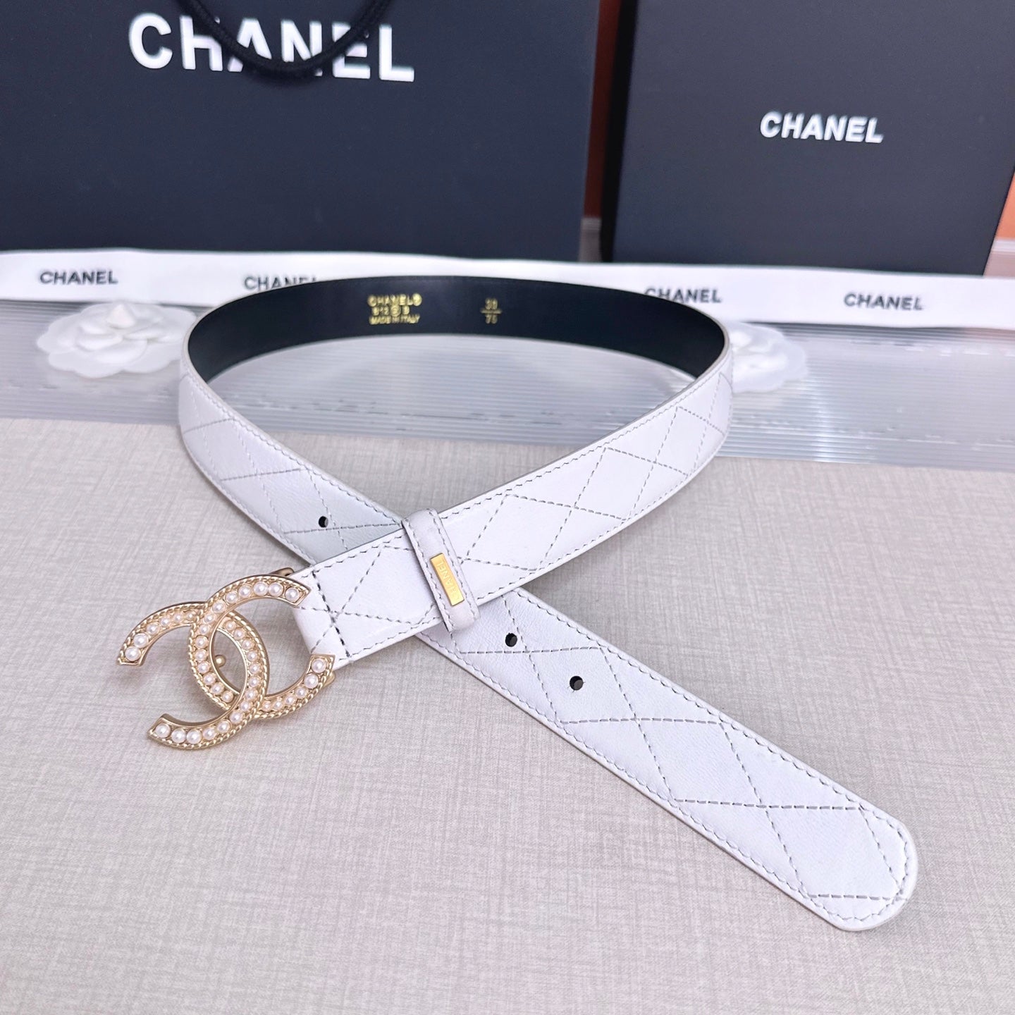 CC Quilted Belt 3CM Crystal Buckle Leather 213375