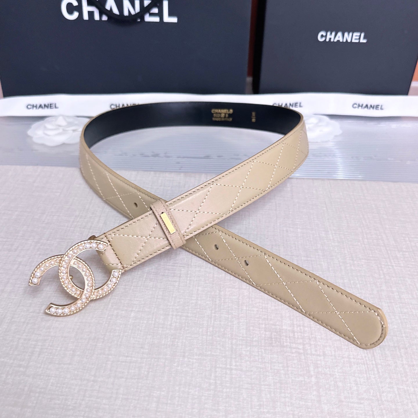 CC Quilted Belt 3CM Crystal Buckle Leather 213375