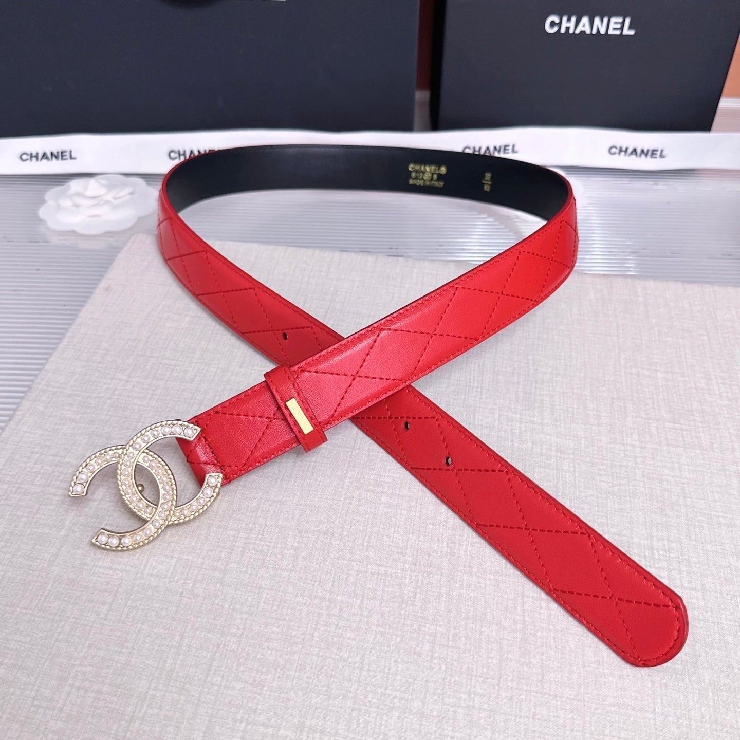 CC Quilted Belt 3CM Crystal Buckle Leather 213375