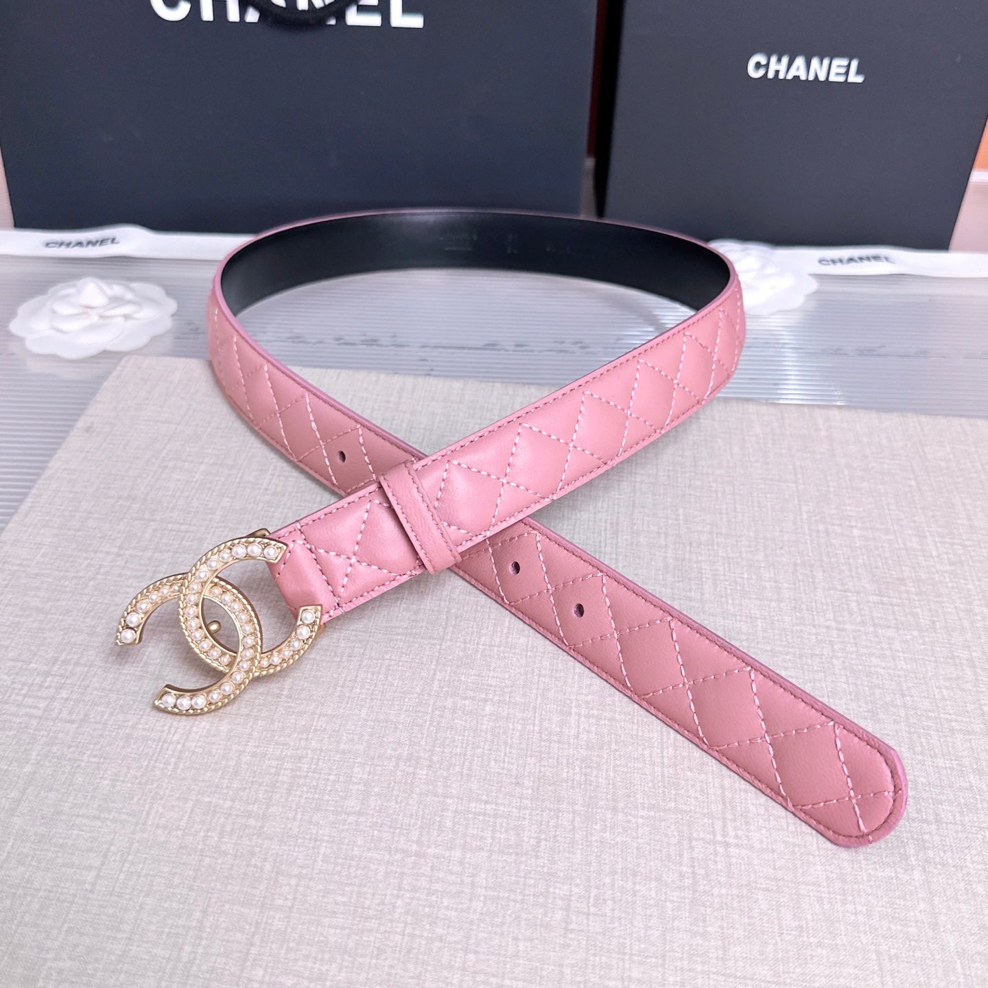 CC Quilted Belt 3CM Crystal Buckle Leather 213375