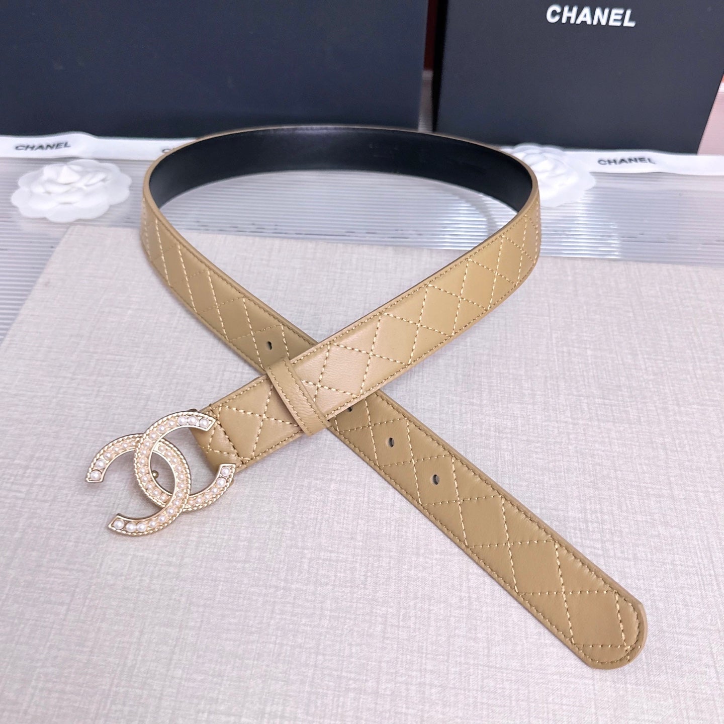 CC Quilted Belt 3CM Crystal Buckle Leather 213375