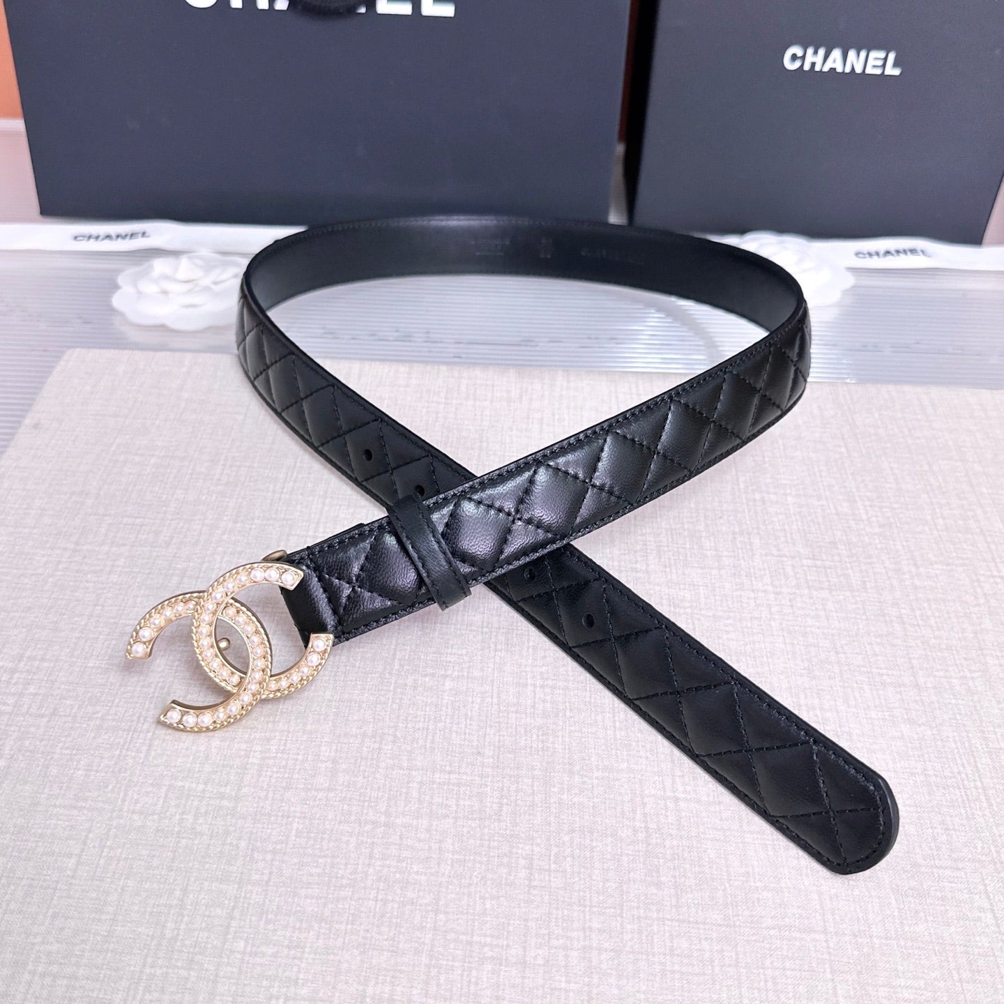 CC Quilted Belt 3CM Crystal Buckle Leather 213375