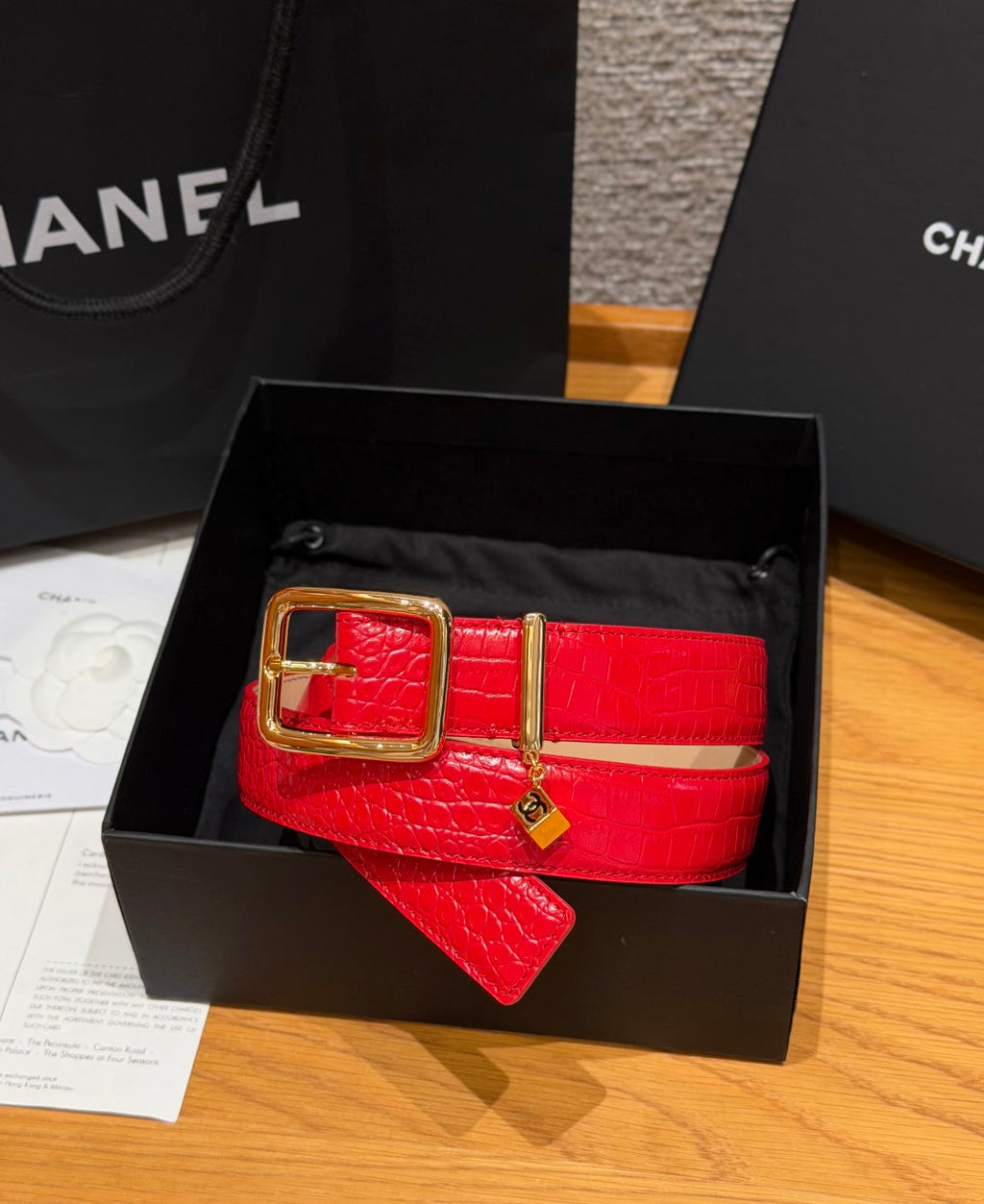 CC 3.0cm 2026 Métiers d'art Belt Red Crocodile Embossed Calfskin 209292