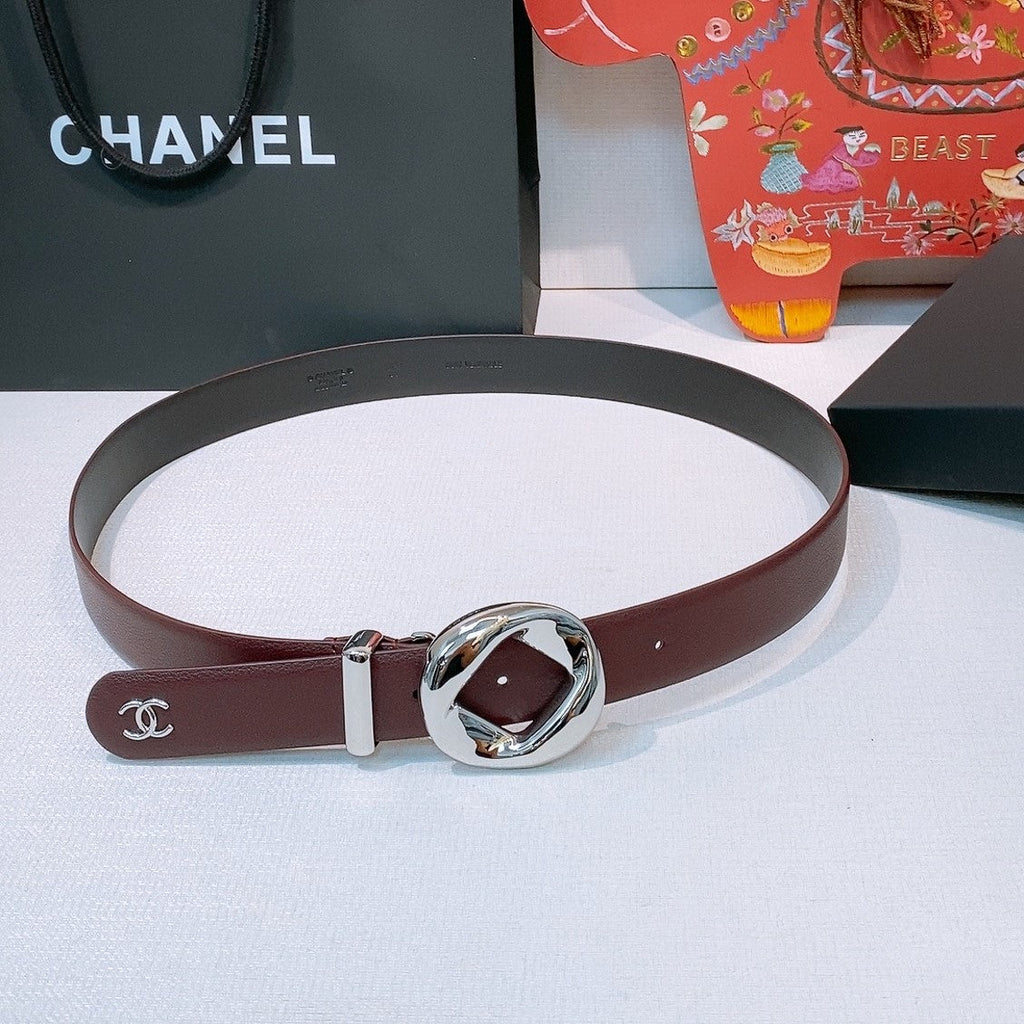 CC Pre 26s Belt 3.0cm Burgundy Sliver Calfskin 203378