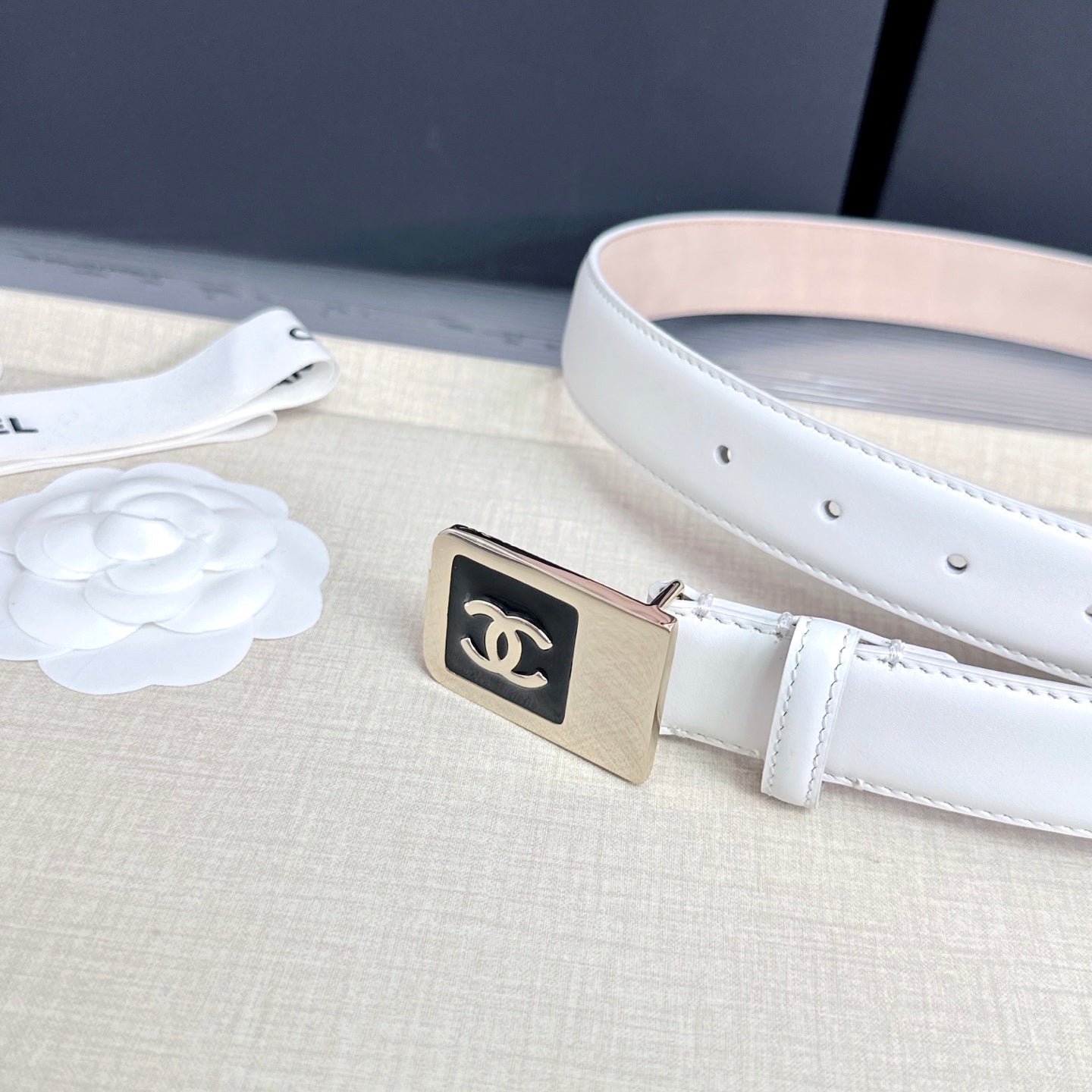 CC 3.0cm Belt White Lambskin 209360